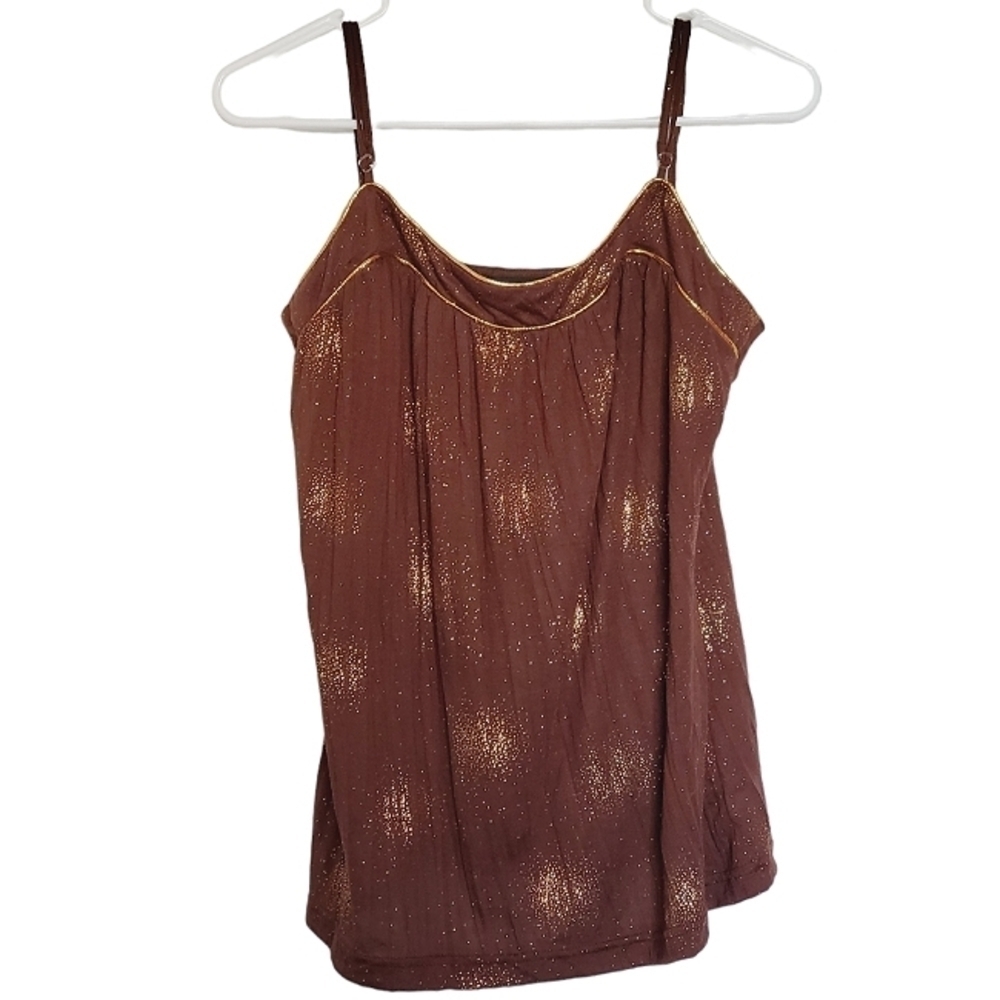 1364 * Self Esteem Spaghetti Strap Tank Brown Gold Size XL Vintage Y2K